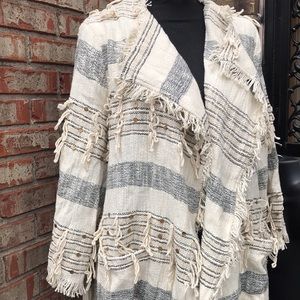 🚨B2G1 WORLD MARKET Cream Blue Gold Fringed Sequined Cardigan
